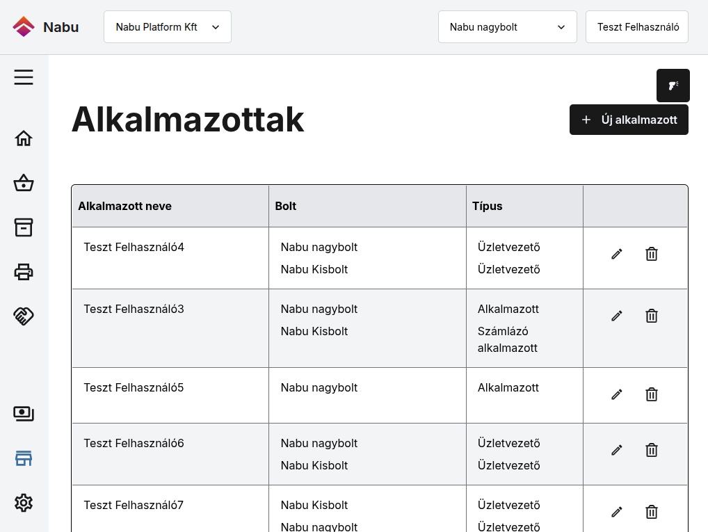 Alkalmazottaim lista három oszloppal